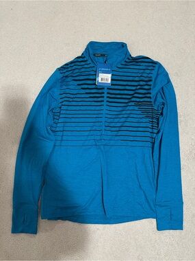 Brooks Teal Blue Quarter-Zip Striped Pullover